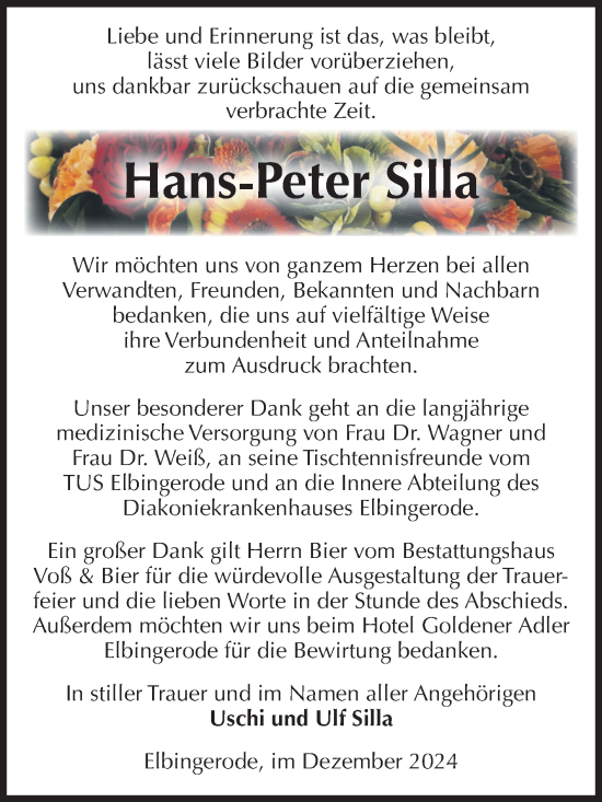Traueranzeige von Hans-Peter Silla von Volksstimme Wernigerode