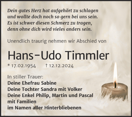 Traueranzeige von Hans-Udo Timmler von Trauerkombi Merseburg