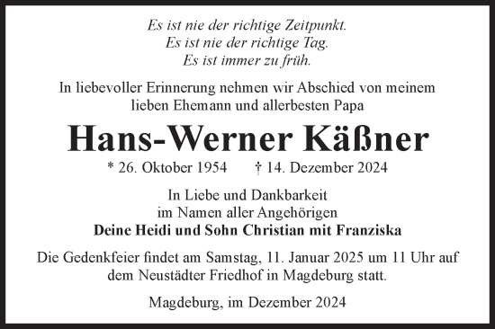 Traueranzeige von Hans-Werner Käßner von Volksstimme Magdeburg