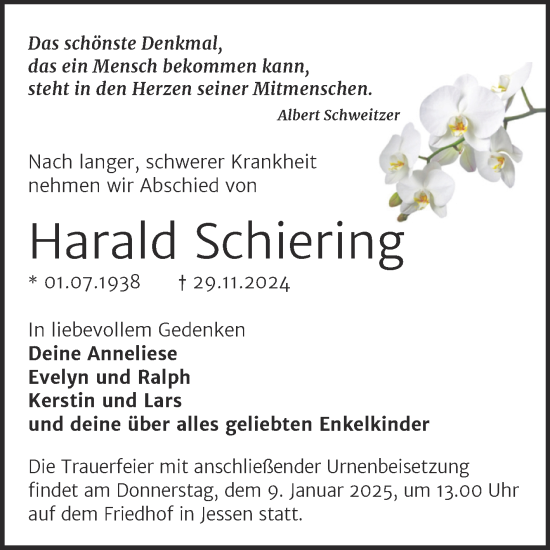 Traueranzeige von Harald Schiering von Trauerkombi Wittenberg
