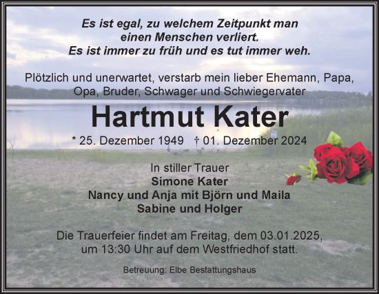 Traueranzeige von Hartmut Kater von Volksstimme Magdeburg