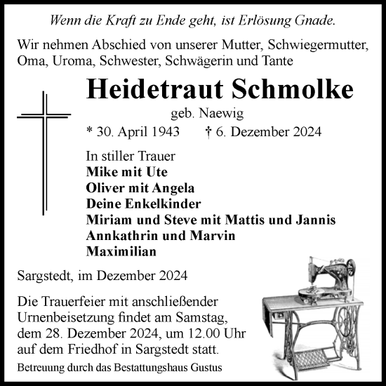 Traueranzeige von Heidetraut Schmolke von Volksstimme Halberstadt