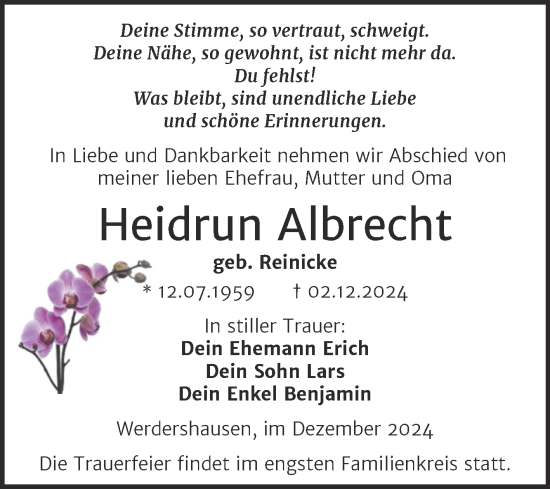 Traueranzeige von Heidrun Albrecht von Trauerkombi Köthen