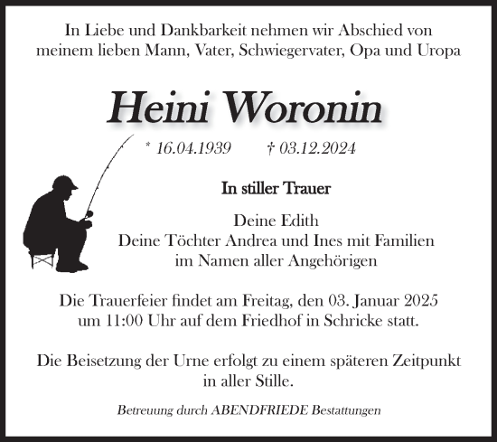 Traueranzeige von Heini Woronin von Volksstimme Haldensleben/Wolmirstedt