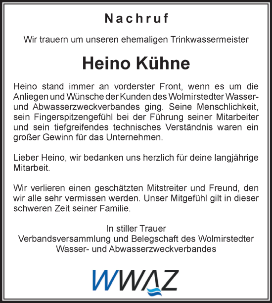 Traueranzeige von Heino Kühne von Volksstimme Altmark Ost