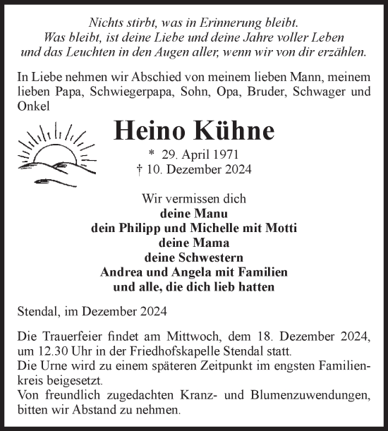 Traueranzeige von Heino Kühne von Volksstimme Altmark Ost