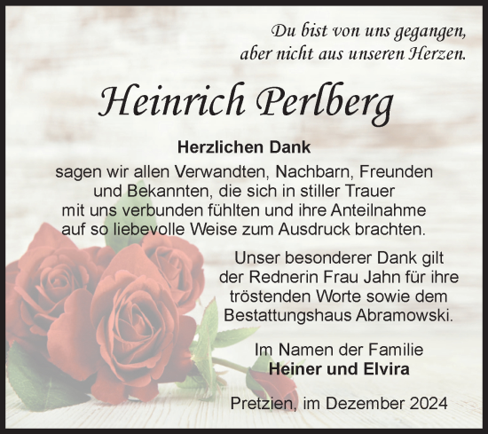 Traueranzeige von Heinrich Perlberg von Volksstimme Schönebeck