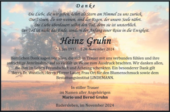 Traueranzeige von Heinz Gruhn von Volksstimme Halberstadt