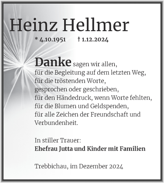 Traueranzeige von Heinz Hellmer von Trauerkombi Köthen