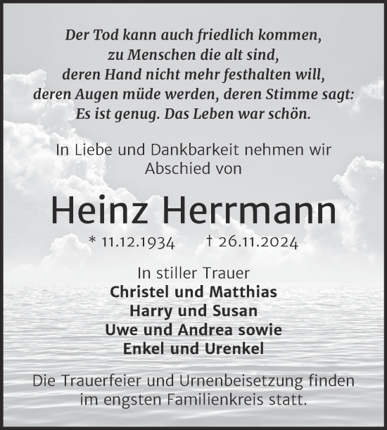 Traueranzeige von Heinz Herrmann von Trauerkombi Dessau
