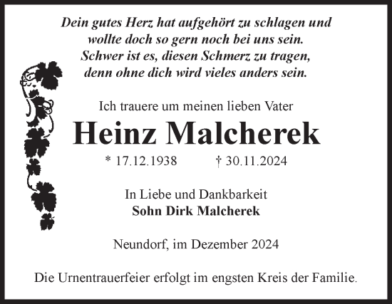 Traueranzeige von Heinz Malcherek von Volksstimme Staßfurt
