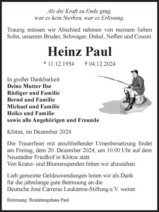 Traueranzeige von Heinz Paul von Volksstimme Altmark West