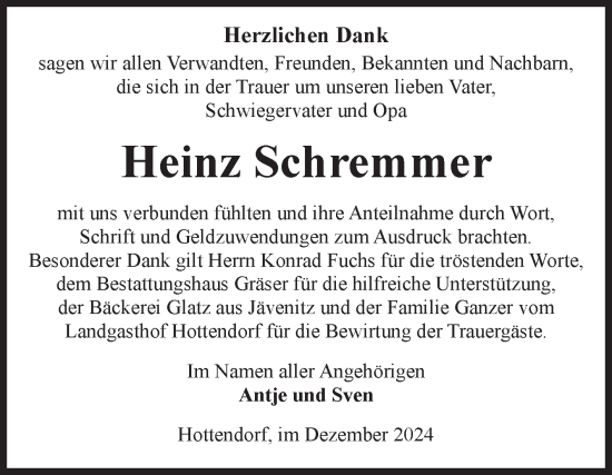 Traueranzeige von Heinz Schremmer von Volksstimme Altmark West