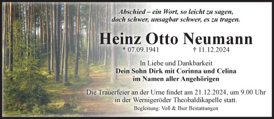 Traueranzeige von Heinz Otto Neumann von Volksstimme Wernigerode