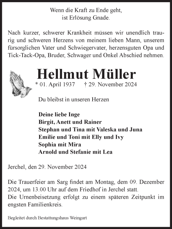 Traueranzeige von Hellmut Müller von Volksstimme Altmark West