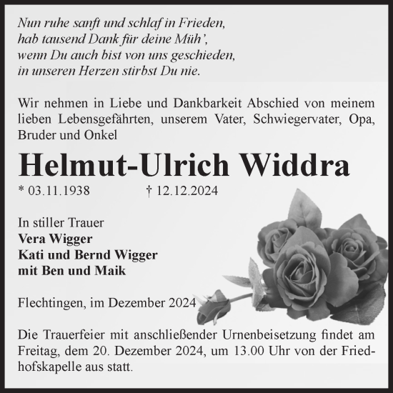 Traueranzeige von Helmut-Ulrich Widdra von Volksstimme Haldensleben/Wolmirstedt