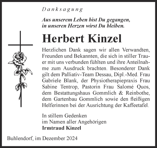 Traueranzeige von Herbert Kinzel von Volksstimme Zerbst