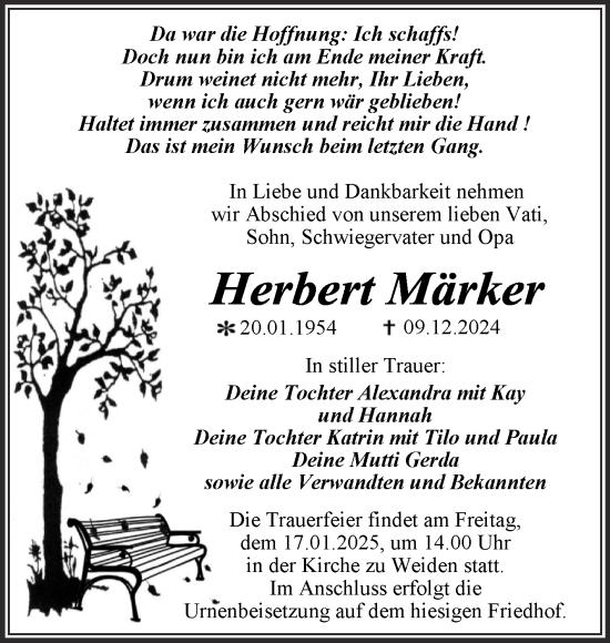 Traueranzeige von Herbert Märker von Trauerkombi Wittenberg