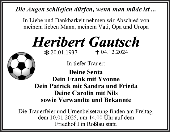 Traueranzeige von Heribert Gautsch von Trauerkombi Dessau