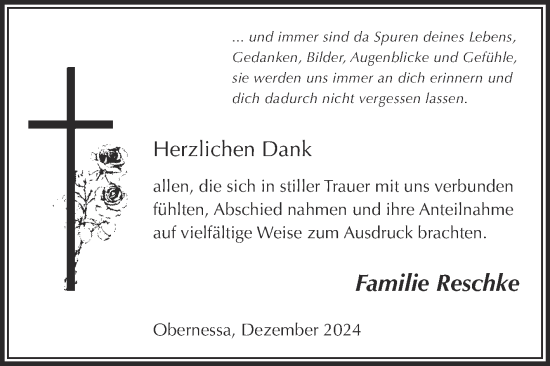 Traueranzeige von Herzlichen Dank Reschke von Super Sonntag Zeitz