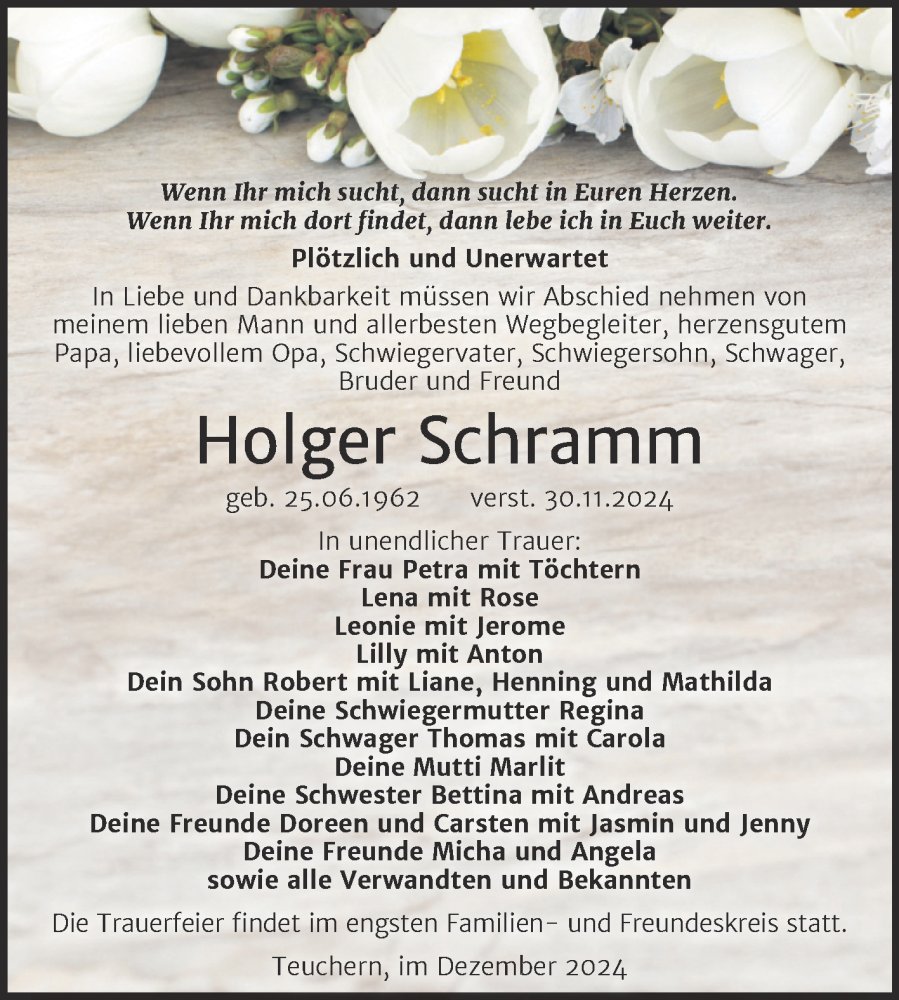  Traueranzeige für Holger Schramm vom 14.12.2024 aus Trauerkombi Weißenfels