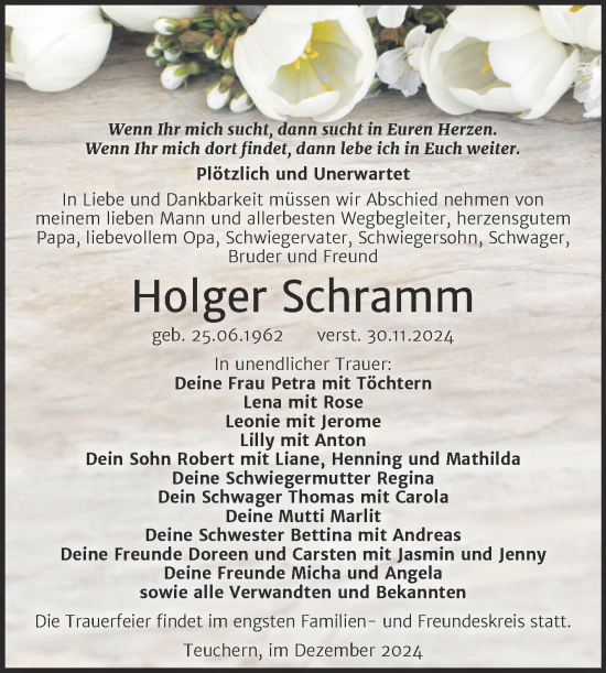 Traueranzeige von Holger Schramm von Trauerkombi Weißenfels
