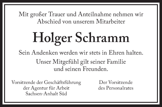 Traueranzeige von Holger Schramm von Mitteldeutsche Zeitung Weißenfels