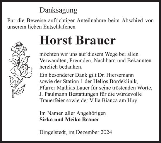 Traueranzeige von Horst Brauer von Volksstimme Halberstadt