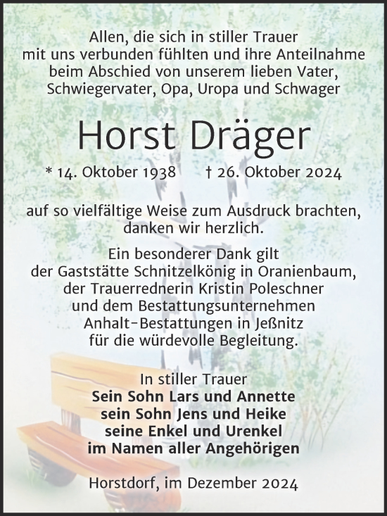 Traueranzeige von Horst Dräger von Trauerkombi Wittenberg
