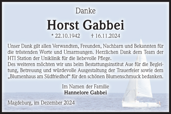 Traueranzeige von Horst Gabbei von Volksstimme Magdeburg