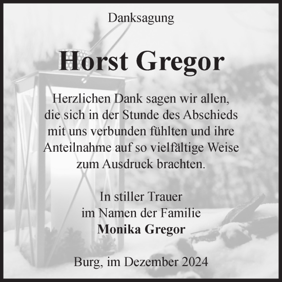Traueranzeige von Horst Gregor von Volksstimme Burg/Genthin