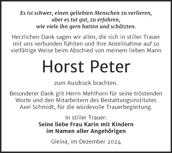 Traueranzeige von Horst Peter von Super Sonntag Naumburg/Nebra