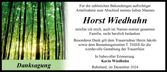Traueranzeige von Horst Wiedhahn von Volksstimme Wernigerode