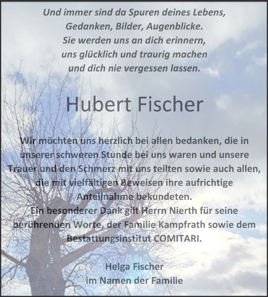 Traueranzeige von Hubert Fischer von Trauerkombi Zeitz