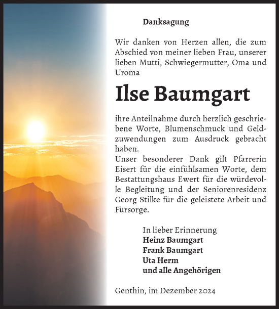 Traueranzeige von Ilse Baumgart von Volksstimme Burg/Genthin