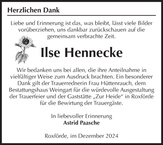 Traueranzeige von Ilse Hennecke von Volksstimme Altmark West