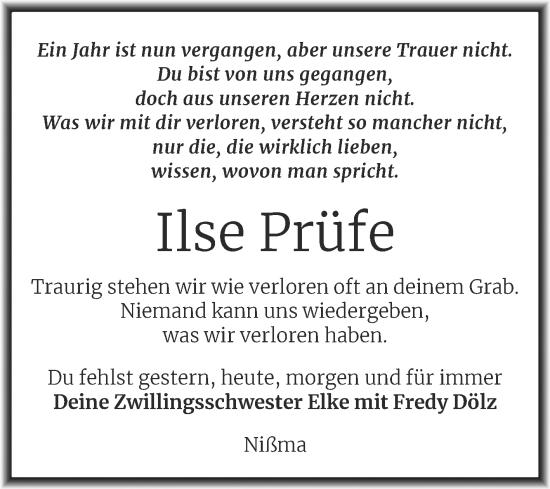 Traueranzeige von Ilse Prüfe von Trauerkombi Zeitz