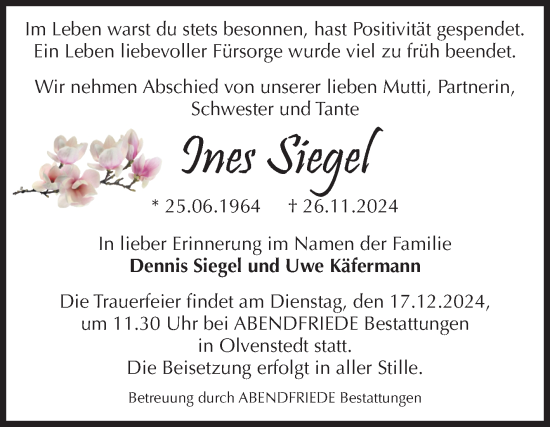 Traueranzeige von Ines Siegel von Volksstimme Magdeburg