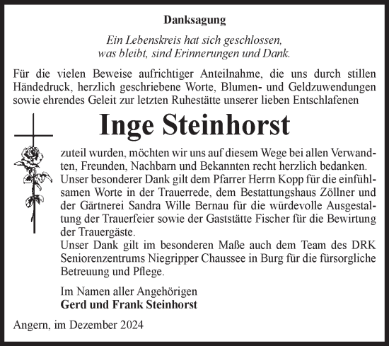 Traueranzeige von Inge Steinhorst von Volksstimme Haldensleben/Wolmirstedt