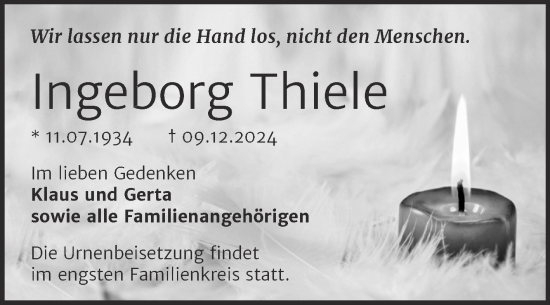 Traueranzeige von Ingeborg Thiele von Trauerkombi Dessau