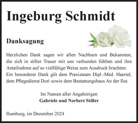 Traueranzeige von Ingeburg Schmidt von Volksstimme Wernigerode