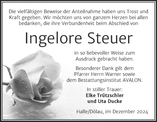 Traueranzeige von Ingelore Steuer von Mitteldeutsche Zeitung Halle/Saalkreis