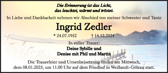 Traueranzeige von Ingrid Zedler von Trauerkombi Köthen