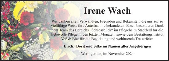 Traueranzeige von Irene Wach von Volksstimme Wernigerode