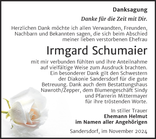 Traueranzeige von Irmgard Schumaier von Trauerkombi Bitterfeld