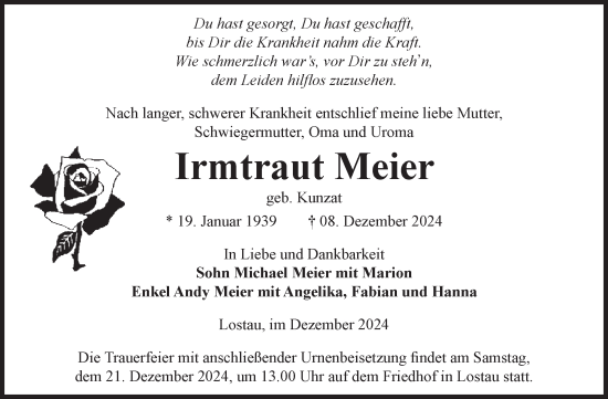 Traueranzeige von Irmtraut Meier von Volksstimme Burg/Genthin