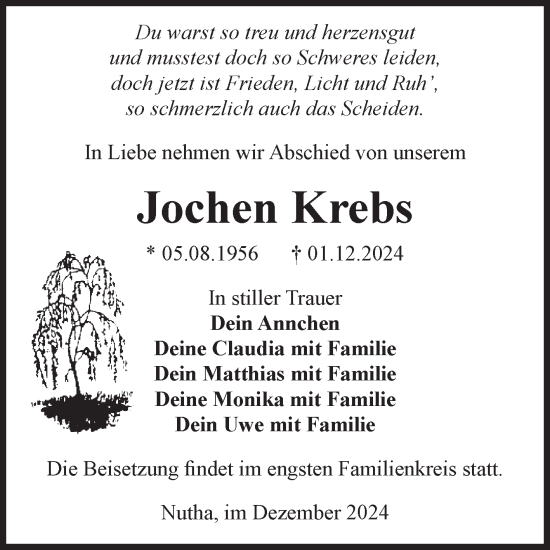 Traueranzeige von Jochen Krebs von Volksstimme Zerbst