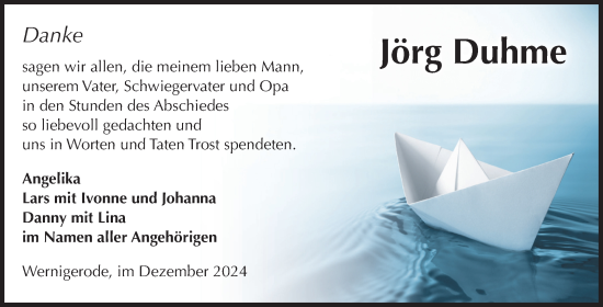 Traueranzeige von Jörg Duhme von Volksstimme Wernigerode