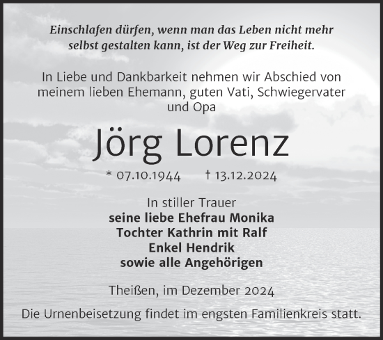 Traueranzeige von Jörg Lorenz von Trauerkombi Zeitz