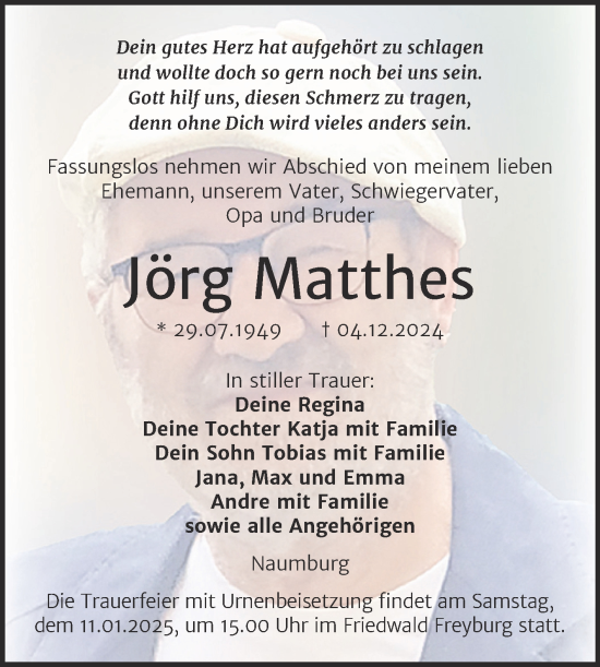 Traueranzeige von Jörg Matther von Super Sonntag Naumburg/Nebra
